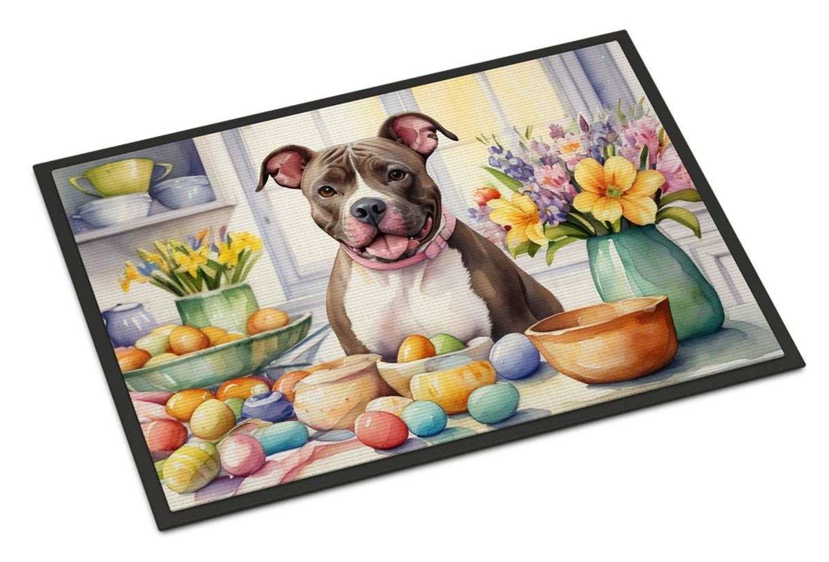 Decorating Easter Pit Bull Terrier Doormat Front Door Mat Indoor Outdoor Rugs For Entryway, Non Slip Washable Low Pile, 24H X 36W_maomaolike.com