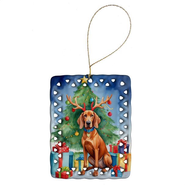 Redbone Coonhound Christmas Reindeer Porcelain Ornament Christmas Tree Hanging Decorations For Home Christmas Holiday, Rectangle, Gift, Multicolor_maomaolike.com