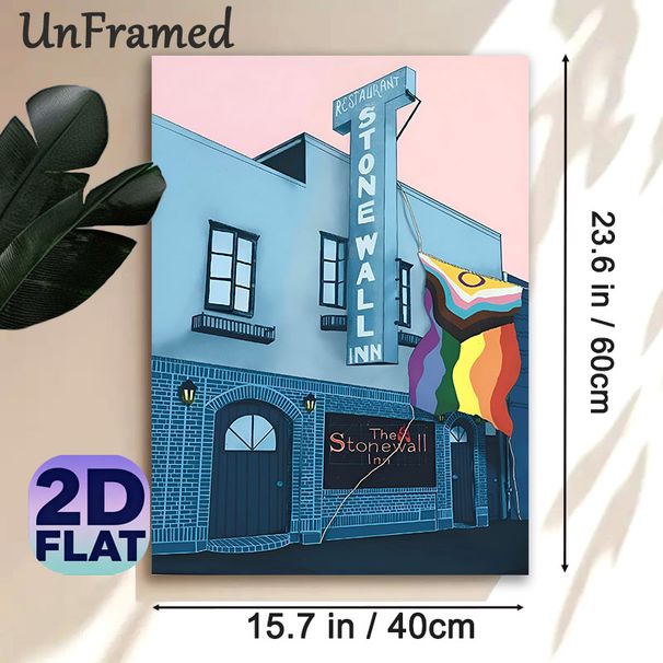 Stonewall Inn Building Painting Poster, Colorful Retro Architectural Scene Poster, Nostalgic Urban-themed Artwork, Suitable For Home, Café And Lounge_maomaolike.com