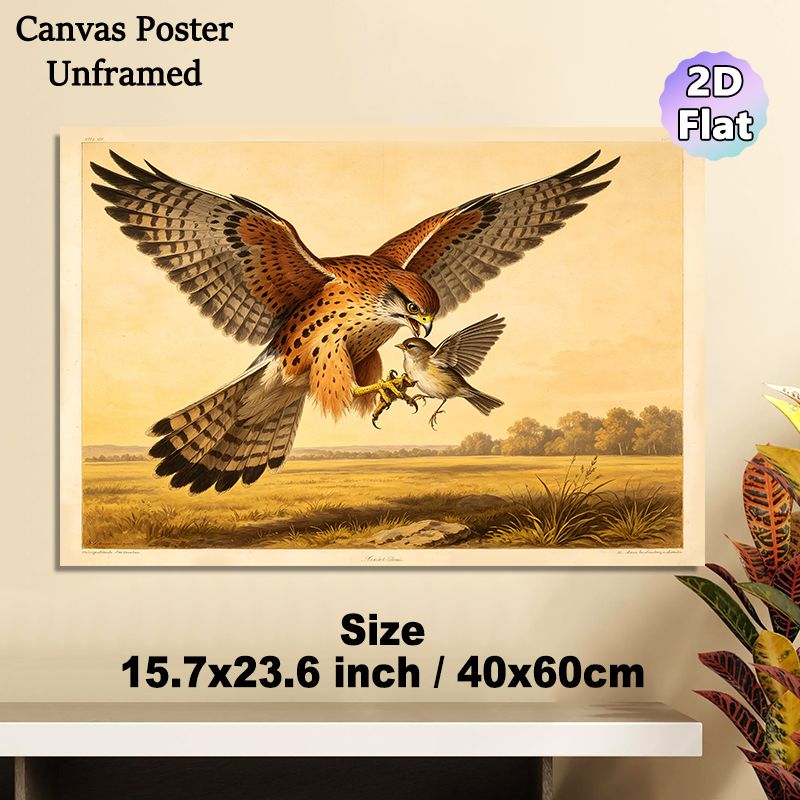 Raptor Hunting Bird Painting Poster, Vintage Realistic Wildlife Scene Poster, Lifelike Detailed Bird Depiction, Ideal For Home Office And Living Room_maomaolike.com
