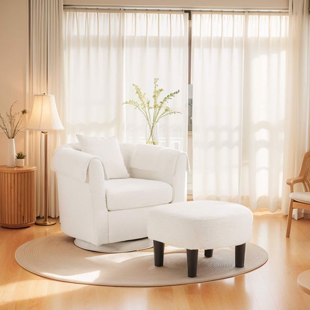 Swivel Accent Chair With Ottoman Set, Modern Chenille Barrel Armchair With Removable Back Pillow & 2 Armrest Covers For Living Room, Bedroom, Office, White_maomaolike.com