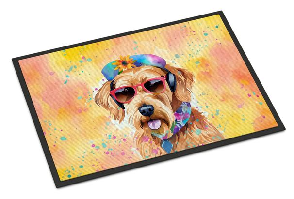 Airedale Terrier Hippie Dawg Doormat Front Door Mat Indoor Outdoor Rugs For Entryway, Non Slip Washable Low Pile, 24H X 36W_maomaolike.com