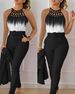 Women's Clothing autumn and summer temperament commuting print cross strap gradient top + solid color slim pants two piece set_maomaolike.com