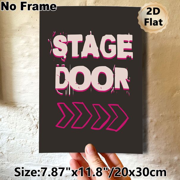 Stage Door Themed Painting Poster, Grunge Style Typography Poster, Bold Distressed Light Pink Lettering With Bright Pink Arrows, Suitable For Theater_maomaolike.com