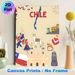 Chile Themed Painting Poster, Vibrant Cartoon Style Chilean Cultural Elements Poster, Showcases Folk Dancers, Iconic Landmarks & National Symbols_maomaolike.com