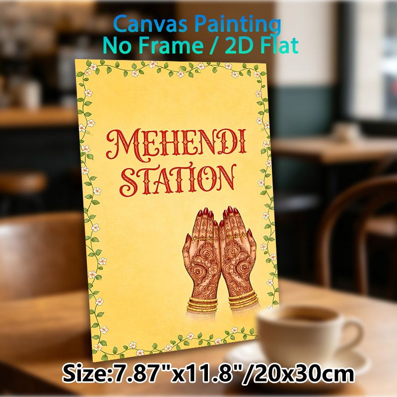 Mehendi Station Themed Painting Poster, Exquisite Traditional Henna Hand Art Poster, Authentic Cultural Decor Ideal For Wedding And Festive_maomaolike.com