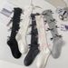 Unisex Solid color multi-bow ballet style calf socks Socks for women thin cute Lolita knee-length lace socks_maomaolike.com