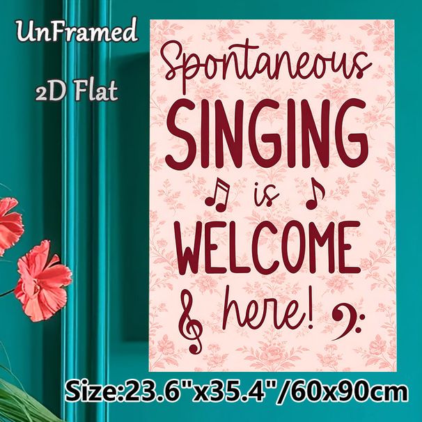 Spontaneous Singing Slogan Painting Poster, Blush Pink Floral Pattern Poster, Warm Cheerful Musical-themed Decor, Ideal For Living Room, Music Room_maomaolike.com