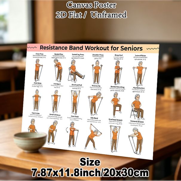 Seniors' Resistance Band Workout Painting Poster, Clear Cartoon-style Exercise Guide Poster, Detailed Gentle Fitness Instructions, Suitable For Home_maomaolike.com