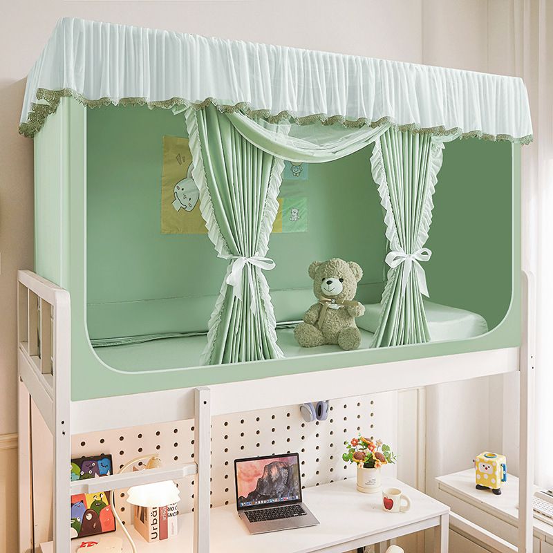 Student Dormitory Blackout Three-Door Integrated Dustproof Curtain Bed Canopy Mosquito Net Thickened Painted Frame_maomaolike.com
