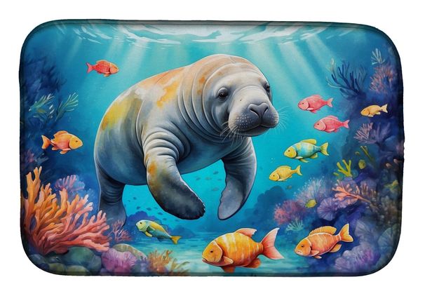 Summer Manatee Dish Drying Mat Absorbent Dish Drying Mat Pad For Kitchen Counter Dish Drainer Mat For Countertop, 14 X 21", Multicolor_maomaolike.com