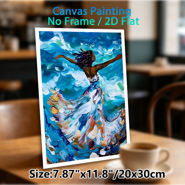 Ocean-themed Dancing Figure Painting Poster, Vibrant Impasto-style Poster, Rich-hued Design With Swirling Waves & Seashells, Elegant Wall Decor Option_maomaolike.com