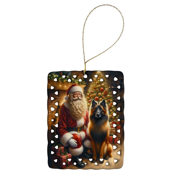 Belgian Tervuren And Santa Claus Porcelain Ornament Christmas Tree Hanging Decorations For Home Christmas Holiday, Rectangle, Gift, Multicolor_maomaolike.com