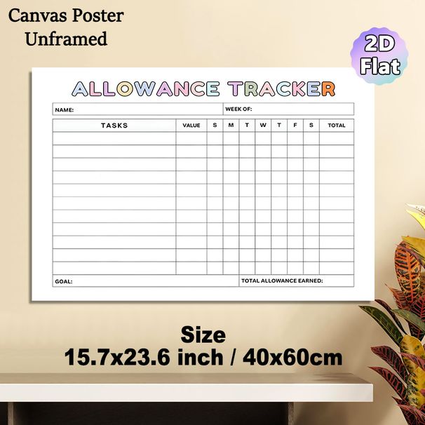 Allowance Tracker Painting Poster, Pastel-colored Structured Table Poster, Practical Tool To Track Weekly Tasks And Earned Allowance For Home Use_maomaolike.com
