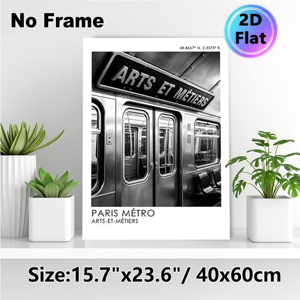 Paris Métro Arts Et Métiers Painting Poster, Monochrome Vintage Subway Interior Scene Poster, Urban Nostalgic Decor For Living Room, Office_maomaolike.com