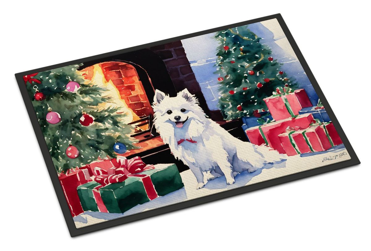 Japanese Spitz Cozy Christmas Doormat Front Door Mat Indoor Outdoor Rugs For Entryway, Non Slip Washable Low Pile, 24H X 36W_maomaolike.com