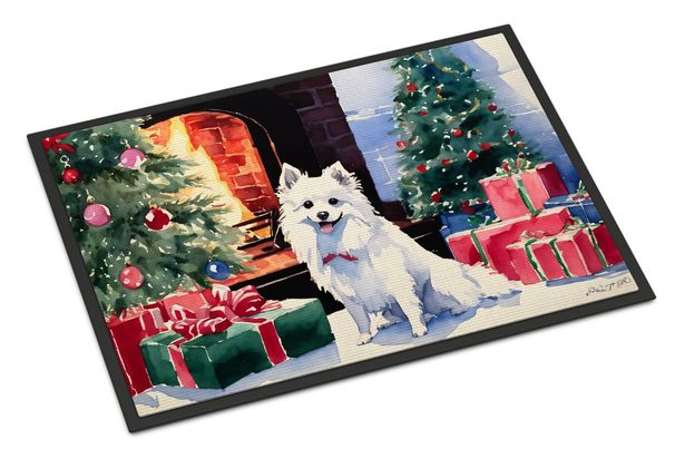 Japanese Spitz Cozy Christmas Doormat Front Door Mat Indoor Outdoor Rugs For Entryway, Non Slip Washable Low Pile, 24H X 36W_maomaolike.com