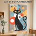 Mid-Century Modern Black Cat Painting Poster, Vibrant Retro Geometric Abstract Cat Poster, Stylish Starburst & Color-blocked Design Adds Artistic_maomaolike.com