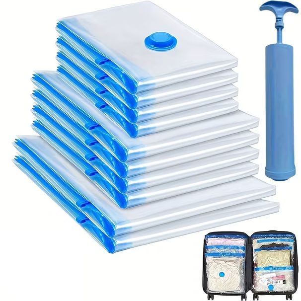 11pcs Vacuum Compression Storage Bags Set Suitable For Bedding, Clothes, Travel Essentials Seal Bags, Thickened Material, No Electricity Required_maomaolike.com