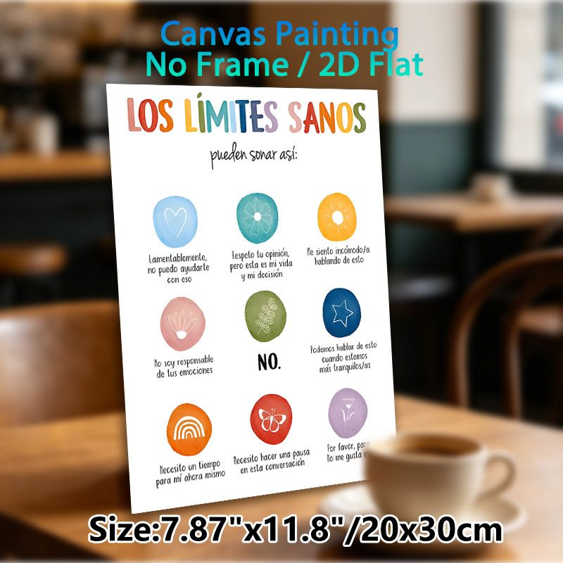 Healthy Boundaries Painting Poster, Soft Watercolor Pastel Icon & Spanish Phrase Poster, Guides Building Respectful Personal Boundaries, Ideal For_maomaolike.com