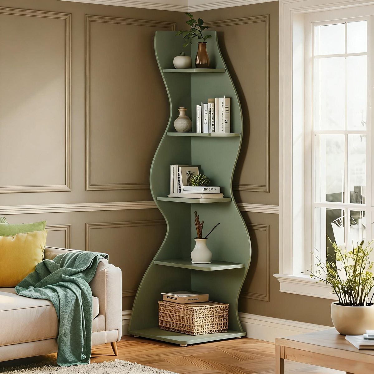 Modern Wall Corner Bookshelf Bookcase_maomaolike.com