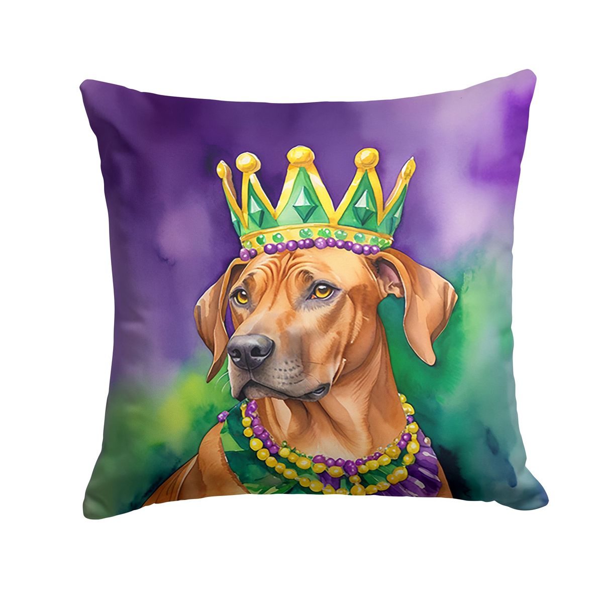 Rhodesian Ridgeback King Of Mardi Gras Throw Pillow Machine Washable, Indoor Outdoor Decorative Pillow For Couch, Bed Or Patio, 14Hx14W_maomaolike.com
