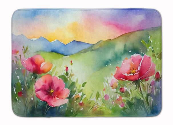 North Dakota Wild Prairie Roses In Watercolor Memory Foam Kitchen Mat Machine Washable Anti-Fatigue Mat Cushion Comfort Bath Mat Or Kitchen Rug_maomaolike.com