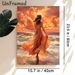 Sunset Beach Lady Painting Poster, Vibrant Artistic Seaside Scene Poster, Warm-toned View Of Lady In Flowing Dress With Seagulls, Serene Wall Decor_maomaolike.com