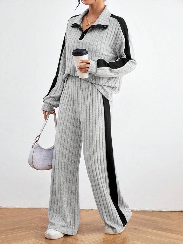 Women's Clothing street casual suit high end design sweatshirt, wide leg pants two piece set_maomaolike.com