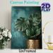 Monstera & Tropical Leaves Painting Poster, Luxury Gilded Foliage Poster, Golden-trimmed Leaves In Embossed Golden Pot With Textured Teal Backdrop_maomaolike.com