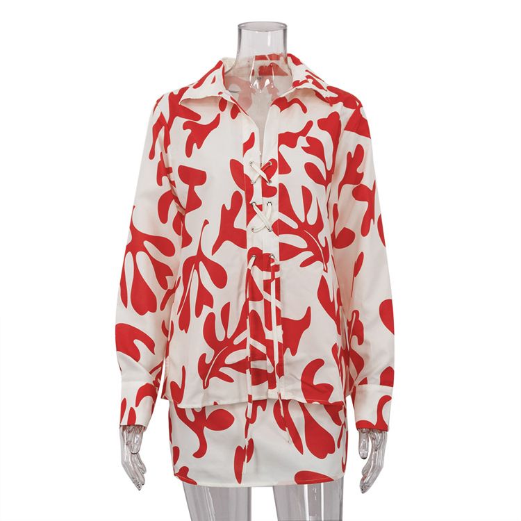 Women's Clothing summer printed short skirt lapel loose women's shirt casual suit_maomaolike.com