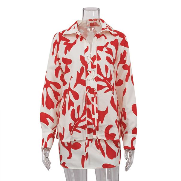 Women's Clothing summer printed short skirt lapel loose women's shirt casual suit_maomaolike.com