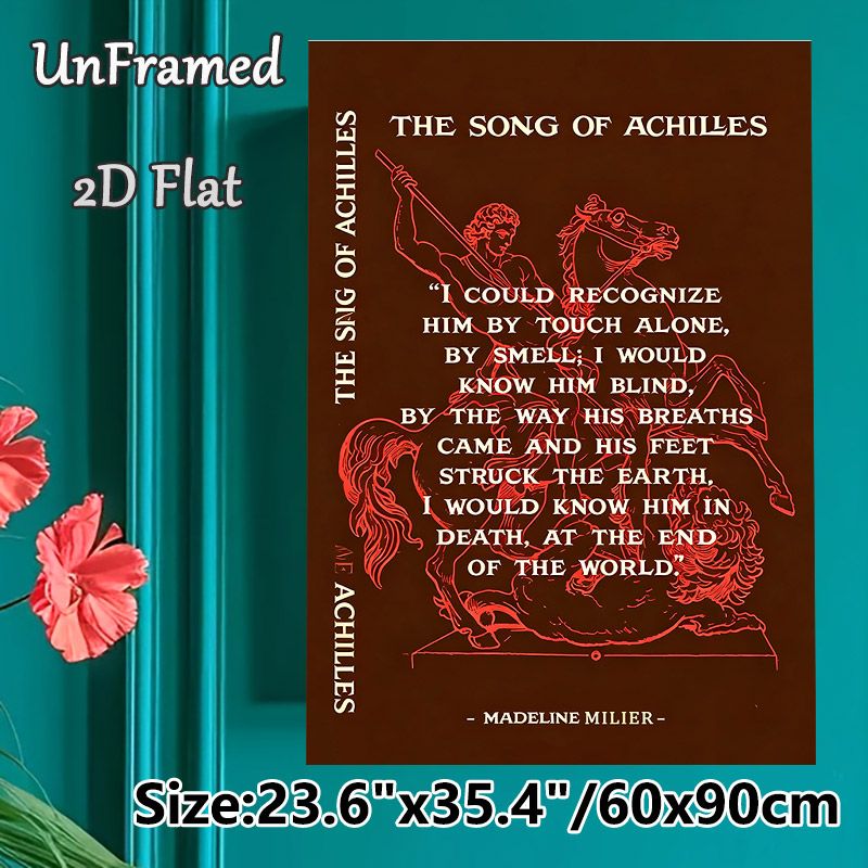 The Song Of Achilles Painting Poster, Retro Red Line-art Warrior On Horseback Poster, Features Iconic Literary Quote, Ideal For Home Study And Reading_maomaolike.com