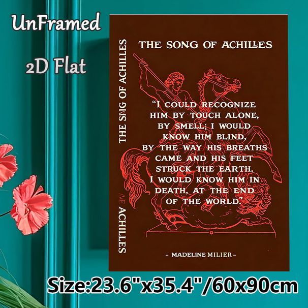 The Song Of Achilles Painting Poster, Retro Red Line-art Warrior On Horseback Poster, Features Iconic Literary Quote, Ideal For Home Study And Reading_maomaolike.com
