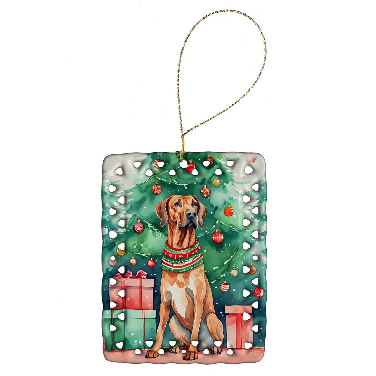 Rhodesian Ridgeback Christmas Porcelain Ornament Christmas Tree Hanging Decorations For Home Christmas Holiday, Rectangle, Gift, Multicolor_maomaolike.com