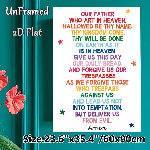 The Lord's Prayer Painting Poster, Vibrant Rainbow-hued Text With Star Accents Poster, Inspirational Religious Verse Decor Suitable For Home, Prayer_maomaolike.com