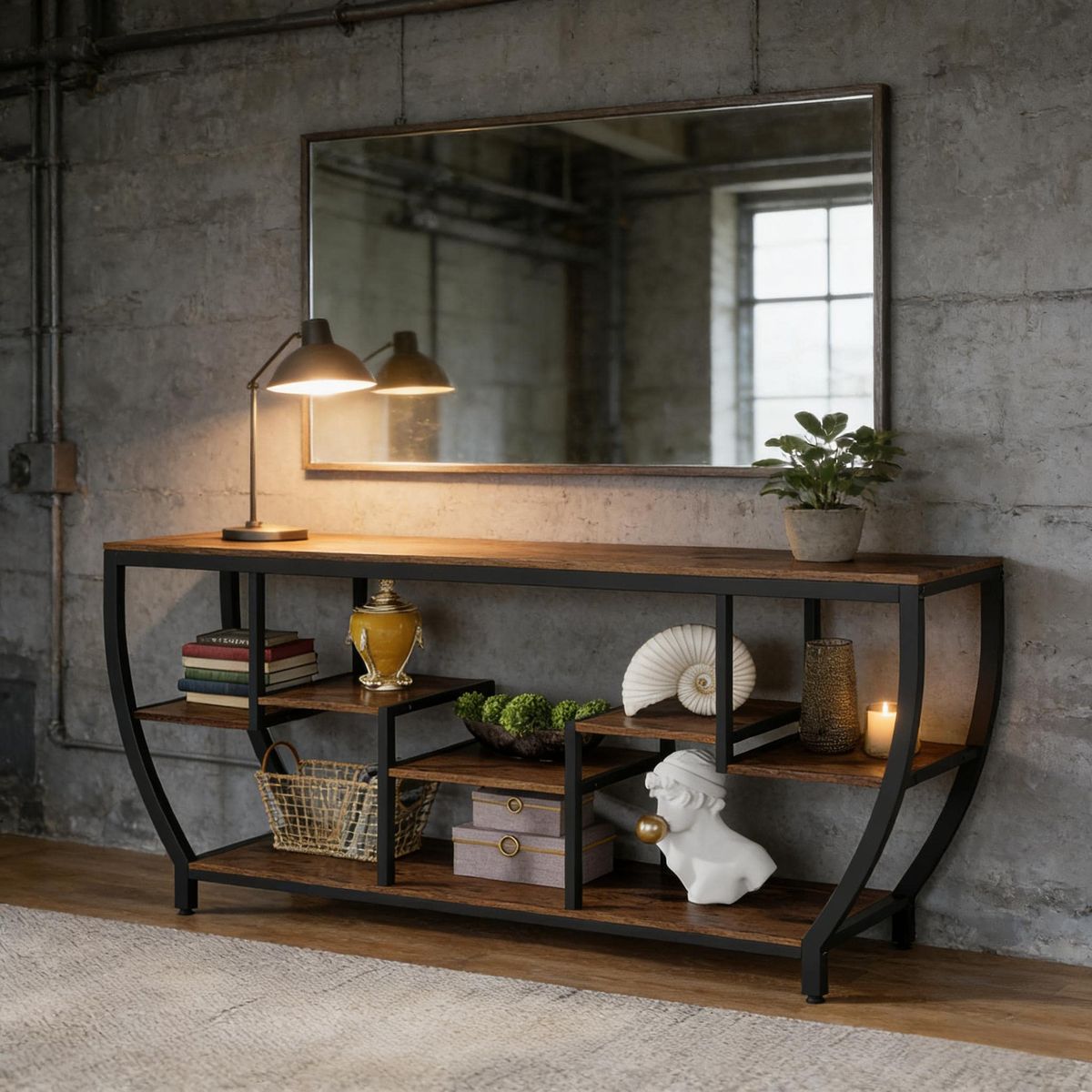 Industrial Console Table, Entryway Sofa Table With Shelves_maomaolike.com