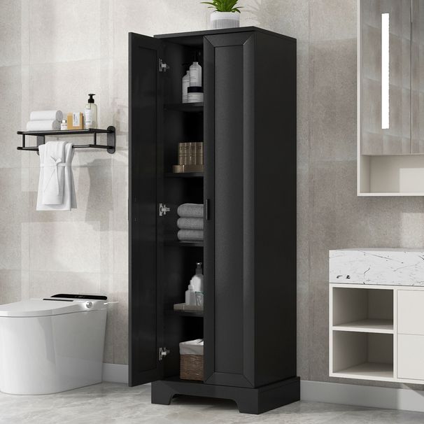 Storage Cabinet With Two Doors For Bathroom, Office, Adjustable Shelf, MDF Board_maomaolike.com