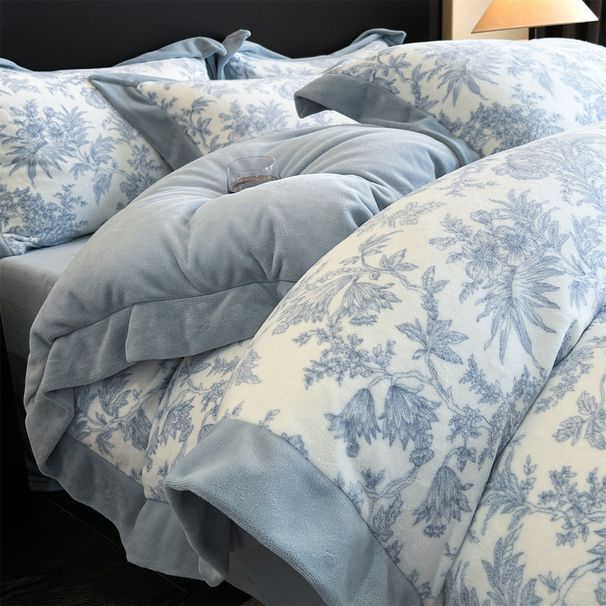 Thickened Milk Velvet French Digital Print Wide Edge Four-Piece Set_maomaolike.com