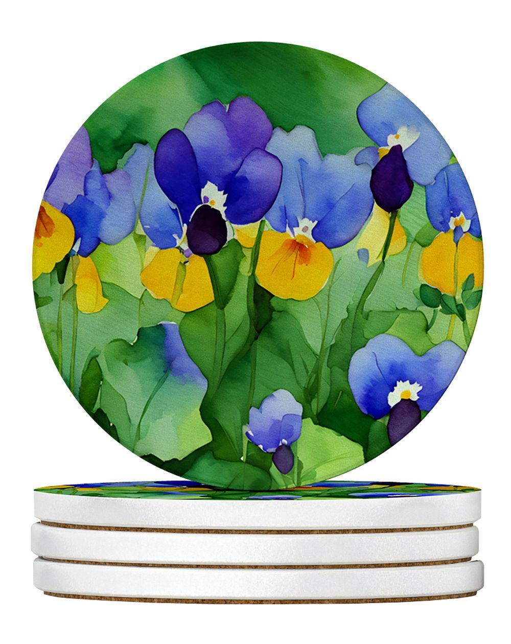 Illinois Violet In Watercolor Large Sandstone Coasters Pack Of 4 Absorbent Round Coasters Decor Gifts For Men Or Women, 4 In, Multicolor_maomaolike.com