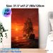 Burning Sailing Ship At Sunset Painting Poster, Dramatic Nautical Art Poster, Captivating Fiery Red Sky & Damaged Burning Ship On Wavy Sea, Suitable_maomaolike.com
