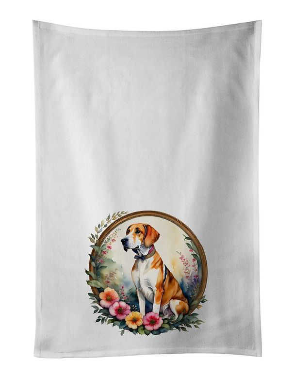 English Foxhound And Flowers Kitchen Towel Set Of 2 White Dish Towels Decorative Bathroom Hand Towel For Hand, Face, Hair, Yoga, Tea, Dishcloth, 19 X 28", White_maomaolike.com