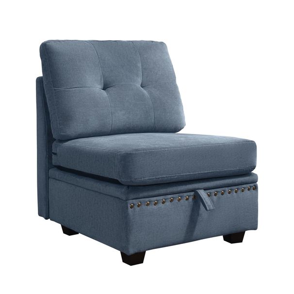 Vintage Modular Sectional Sofa, Convertible Multiple Combination Sofa Couch With Storage, Memory Foam, Vintage Copper Nail Modular Sectionals M-Middle Module BLUE (1 Middle Stool)_maomaolike.com