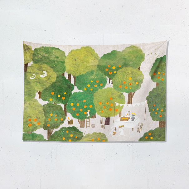 「Orange Garden」Rabbit Cute Animal Canvas Bedroom Decoration Sofa Hanging Painting Wall Covering Background Cloth_maomaolike.com
