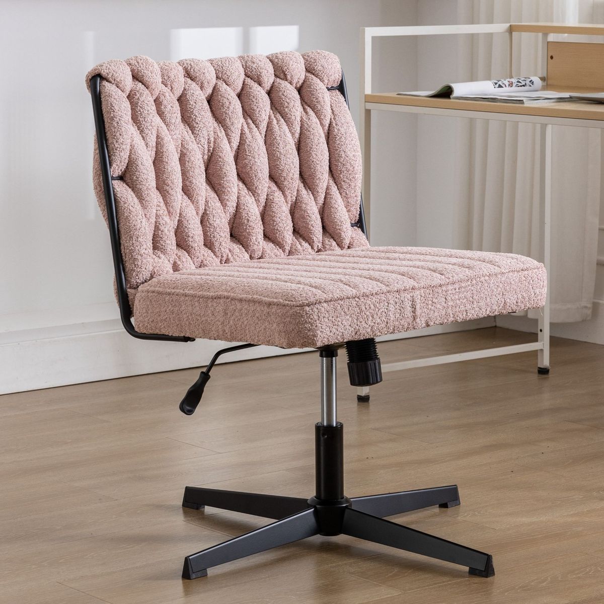 Armless Office Desk Chair No Wheels, PINK_maomaolike.com