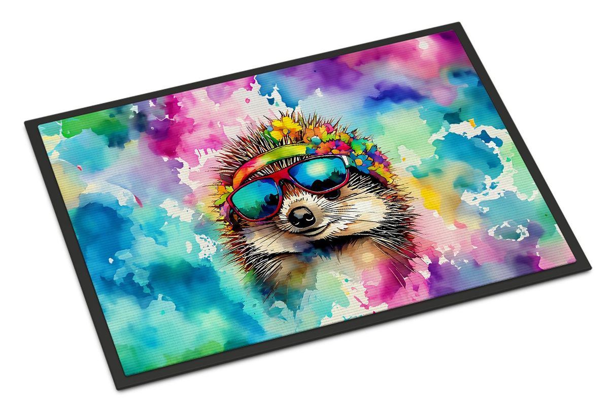 Hippie Animal Hedgehog Doormat Front Door Mat Indoor Outdoor Rugs For Entryway, Non Slip Washable Low Pile, 24H X 36W_maomaolike.com