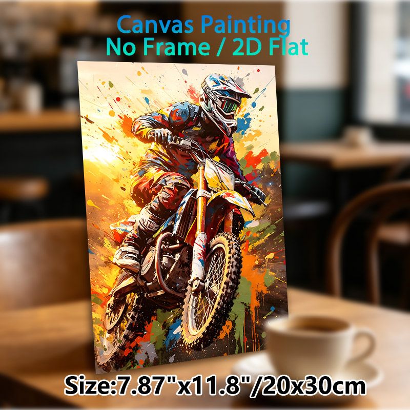 Motocross Themed Painting Poster, Vibrant Splash-art Style Sunlit Dirt Bike Rider Poster, Dynamic Energetic Decor Ideal For Garage, Living Room, Man_maomaolike.com