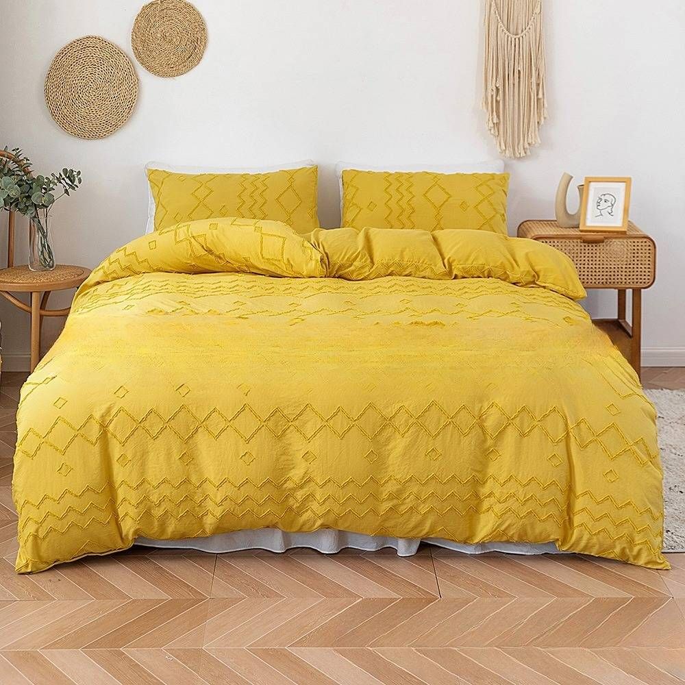 Home Textile Solid Color Cut Flower Series Diamond Stripe Lattice Three Piece Set Full Size_maomaolike.com