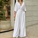 Women's 2023 temperament elegant v-neck bat sleeve wide-leg solid color simple fashion jumpsuit_maomaolike.com