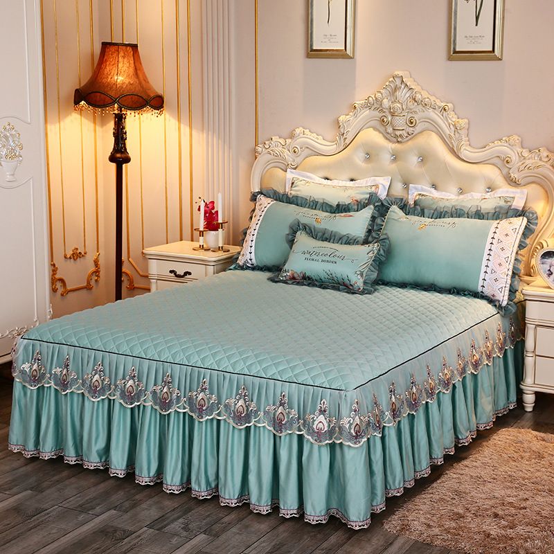 Princess Lace Bedspread Bed Skirt Style Piece Quilted Thickened Mattress Protector Non-Slip 1.5m 1.8m Single Double_maomaolike.com
